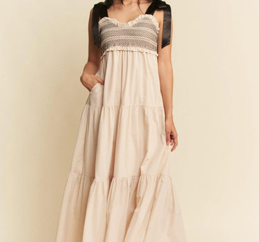 Davi & Dani Multi Contrast Smocked Bodice & Black Tie Straps