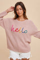 Annie Wear HELLO Embroidered Raglan Sleeve Sweater Womens Sweater Mauve S