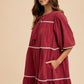 Annie Wear Tassel Contrast Trim Tie Neck Half Sleeve Tiered Dress Womens Dresses