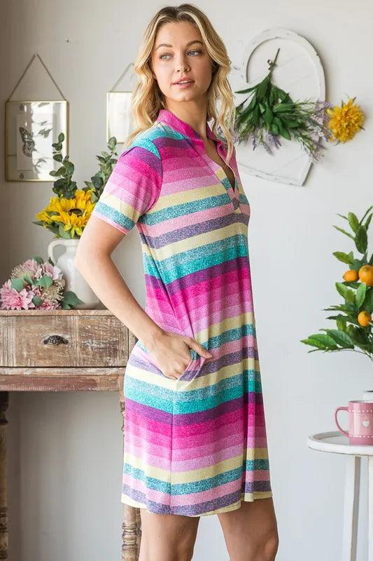 Heimish Striped Short Sleeve Mini Tee Dress Plus Size - Three Mad Hatters Mercantile 
