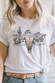 Longhorn Skull Western Desert Scene Graphic Tee Womens Graphic T-shirt Ash Gray S 