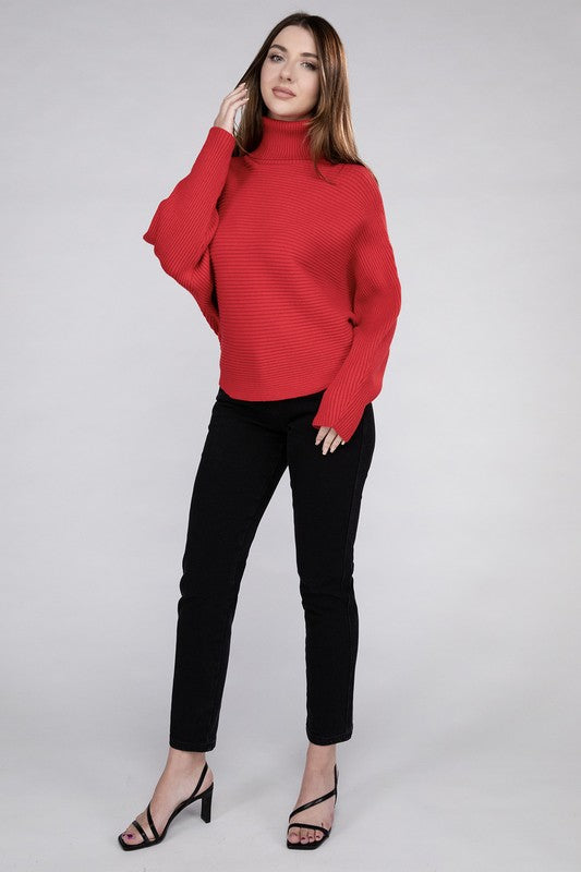 Viscose Dolman Sleeve Turtleneck Sweater Long Sleeve Blouse   