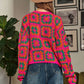 Crochet Patchwork Round Neck Pullover Sweater Top Sweater   