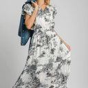 Umgee Two Tone Landscape Print Midi Dress Plus Size