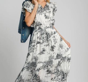 Umgee Two Tone Landscape Print Midi Dress Plus Size