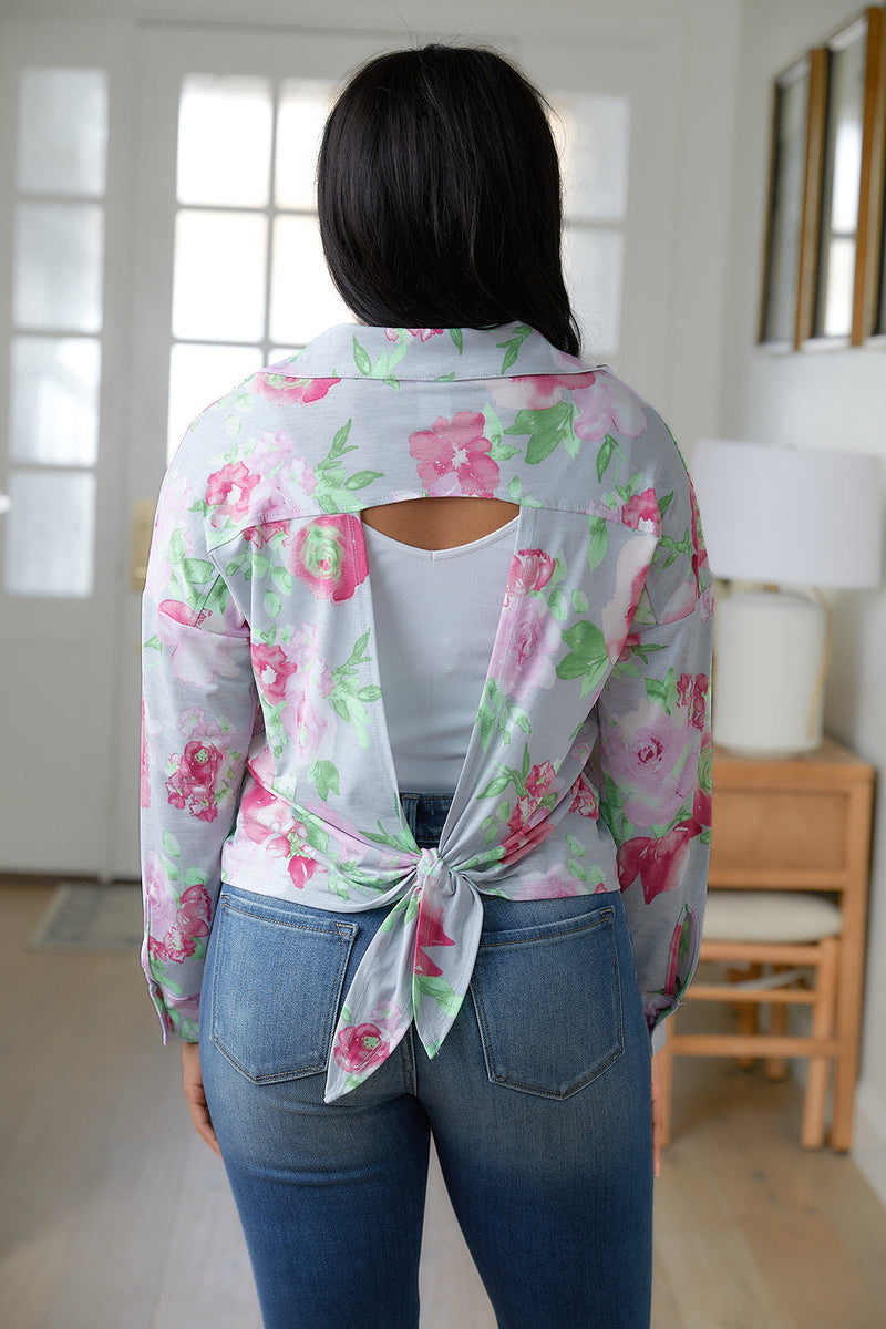 Thinking On It Open Back Floral Top Womens Tops   