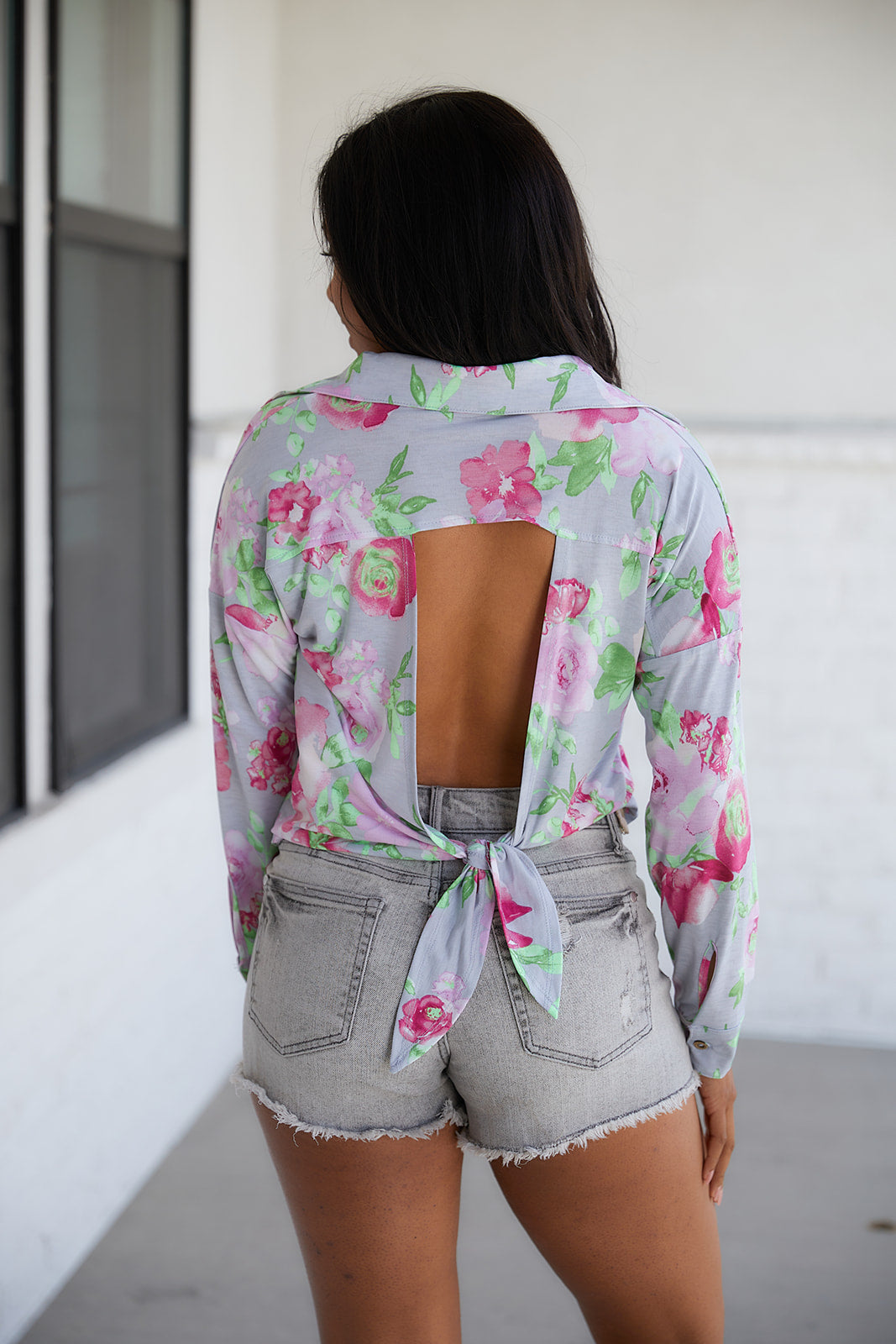 Thinking On It Open Back Floral Top Womens Tops   