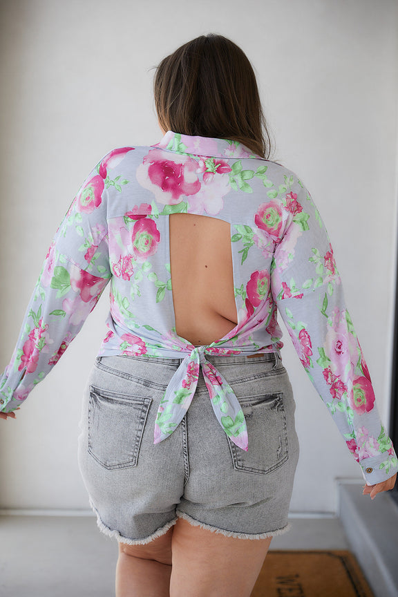 Thinking On It Open Back Floral Top Womens Tops   