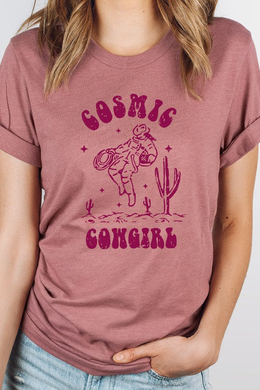 Cosmic Cowgirl Graphic Tee Womens Graphic T-shirt Heather Mauve S 