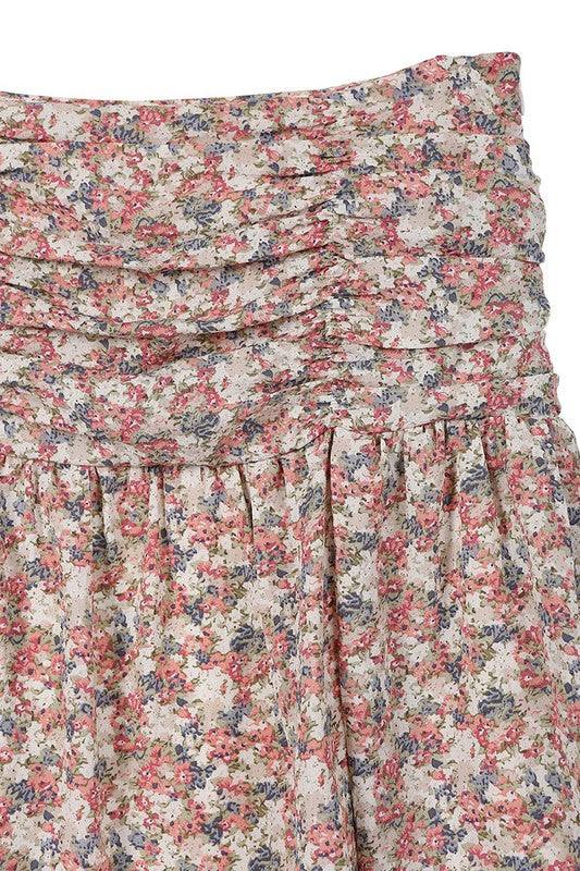 Shirred floral skirt Mini Skirt   