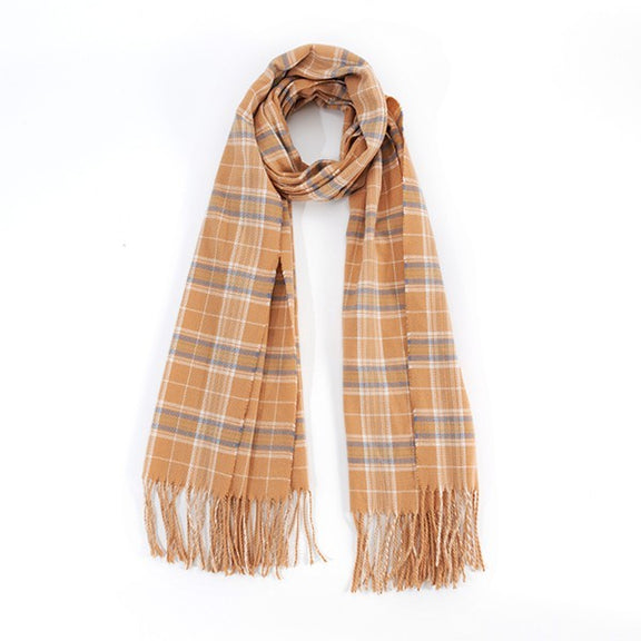 STRIPED PLAID FRINGED SCARF Scarf LTLT/BEIGE Os 