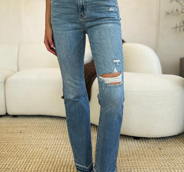 Judy Blue Full Size Mid Rise Destroyed Hem Distressed Jeans