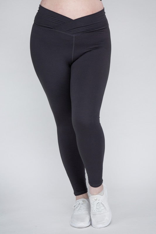 Plus Size V Waist Full Length Leggings Leggings   