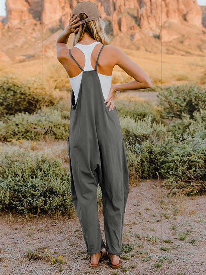 Double Take Full Size Sleeveless V-Neck Pocketed Jumpsuit Womens Overalls   