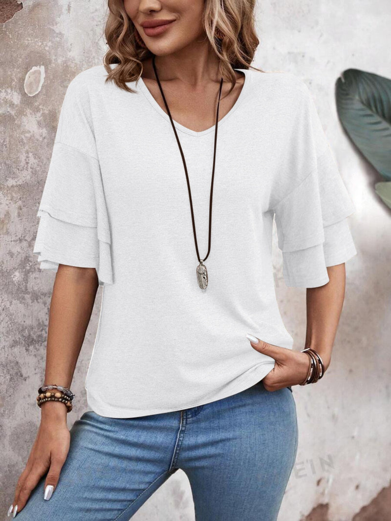 V-Neck Half Sleeve Blouse Womens Tops   