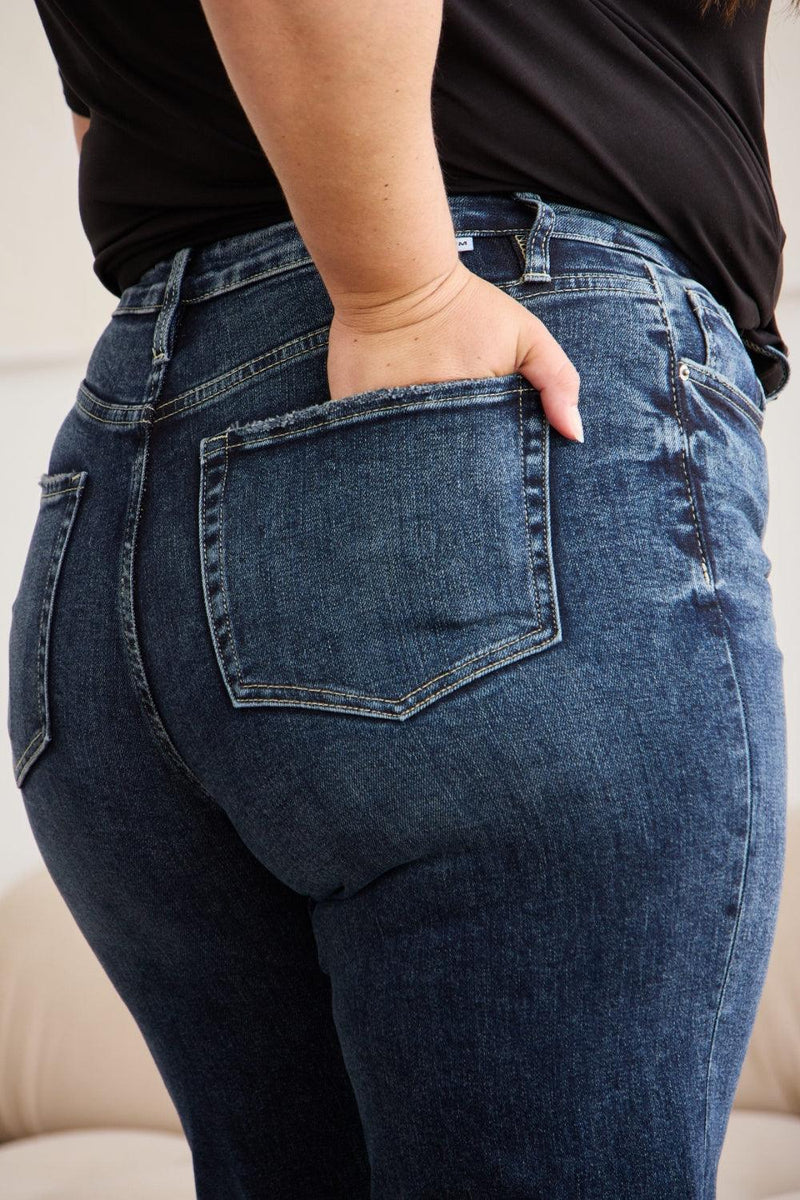 RFM Tummy Control High Waist Raw Hem Jeans - Three Mad Hatters Mercantile 