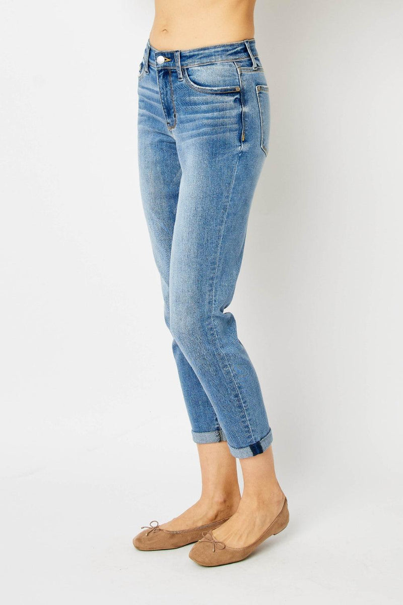 Judy Blue Cuffed Hem Slim Jeans - Three Mad Hatters Mercantile 