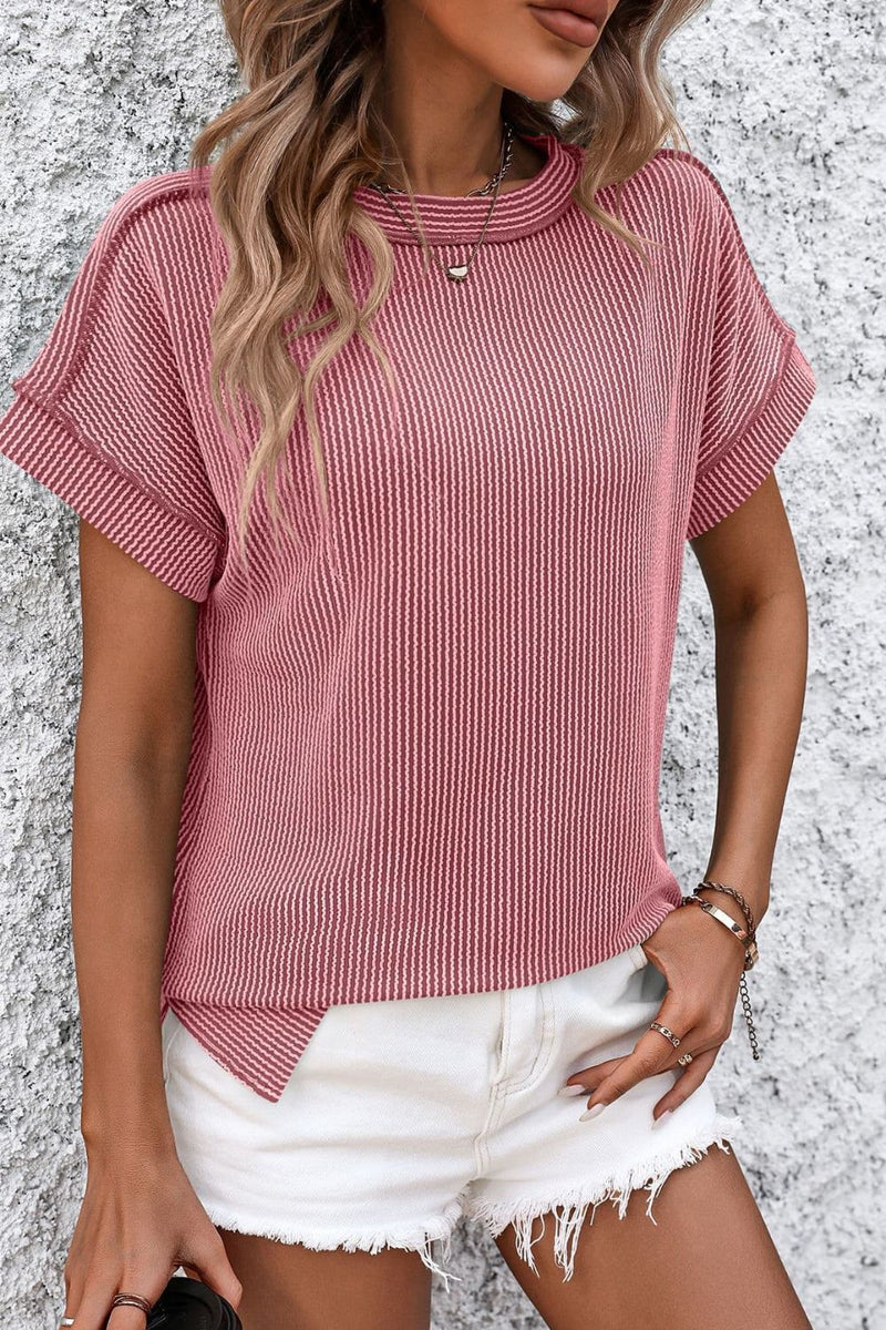 Striped Round Neck Short Sleeve T-Shirt Womens T-shirt   