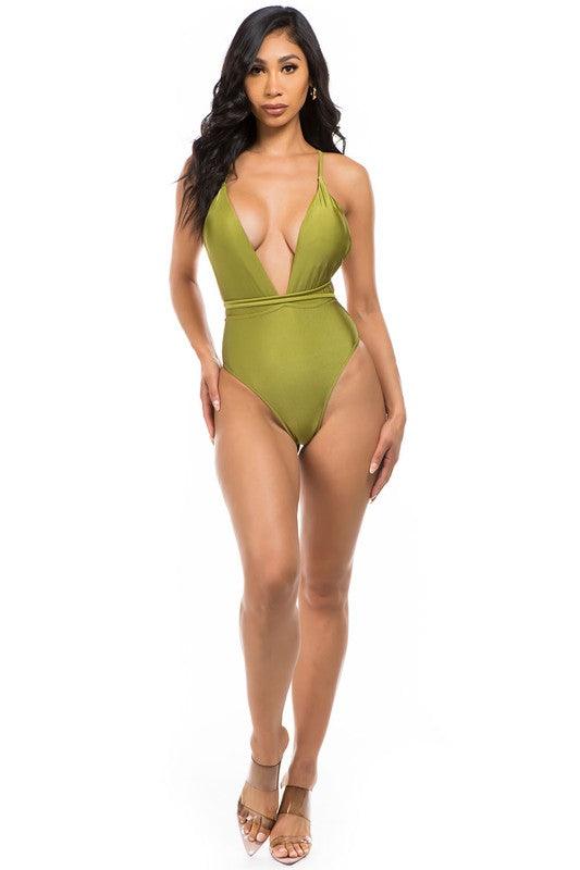 Sultry Waves: Crisscross Cut-Out One-Piece Swimsuit - Three Mad Hatters Mercantile 