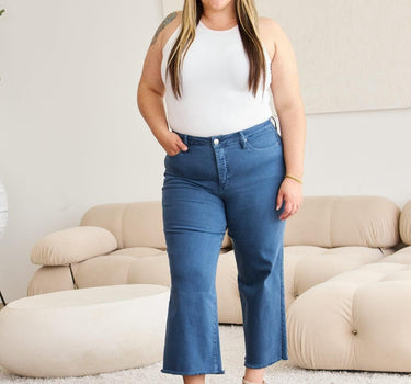 RFM Crop Chloe Tummy Control High Waist Raw Hem Jeans