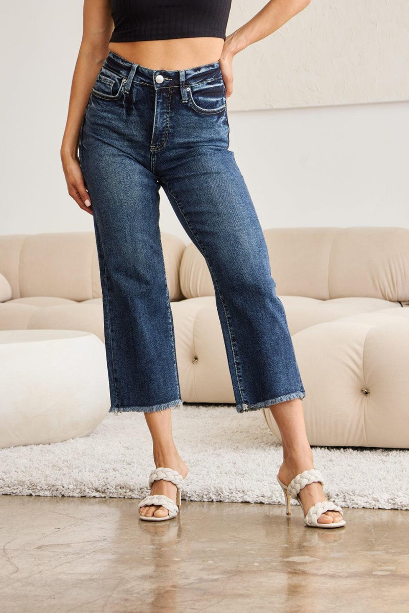RFM Tummy Control High Waist Raw Hem Jeans - Three Mad Hatters Mercantile 