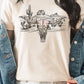 Longhorn Skull Western Desert Scene Graphic Tee Womens Graphic T-shirt Cream S 