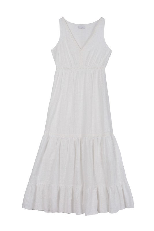 Embroidered Tiered Dress In White Midi dress   