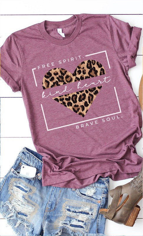 Free Spirit Leopard Heart Graphic Tee PLUS  Heather Plum XXL 