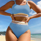 Scoop Neck Spaghetti Strap Two-Piece Swim Set  Light Blue S 