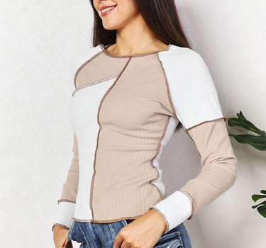 Double Take Color Block Exposed Seam Top