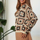 Crochet Patchwork Round Neck Pullover Sweater Top Sweater   