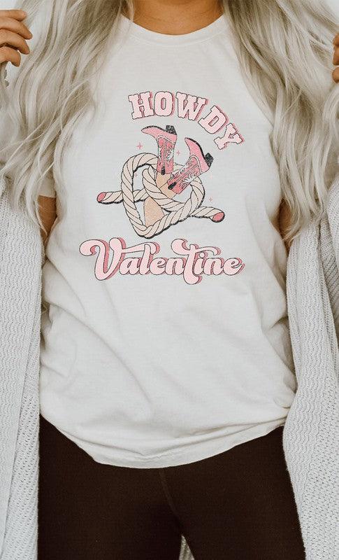 Howdy Valentine Cowboy Boots Graphic Tee - Three Mad Hatters Mercantile 