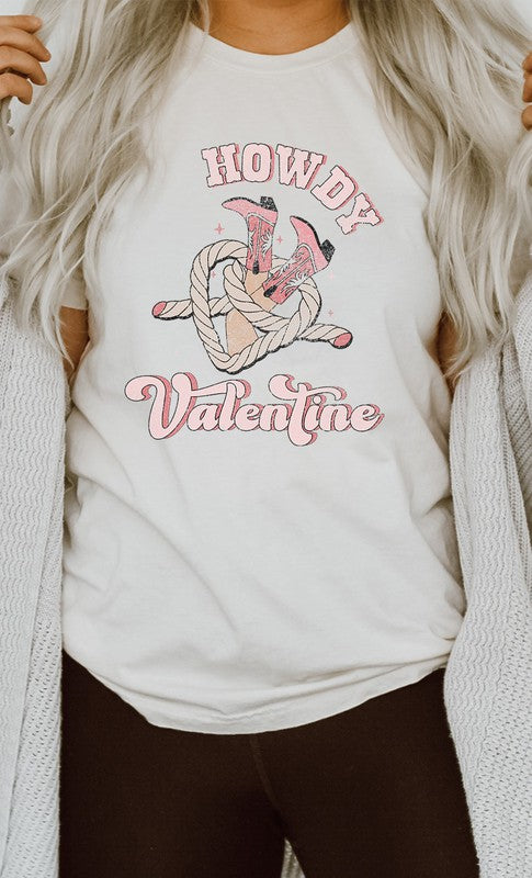 Howdy Valentine Cowboy Boots Graphic Tee T- Shirt White S 