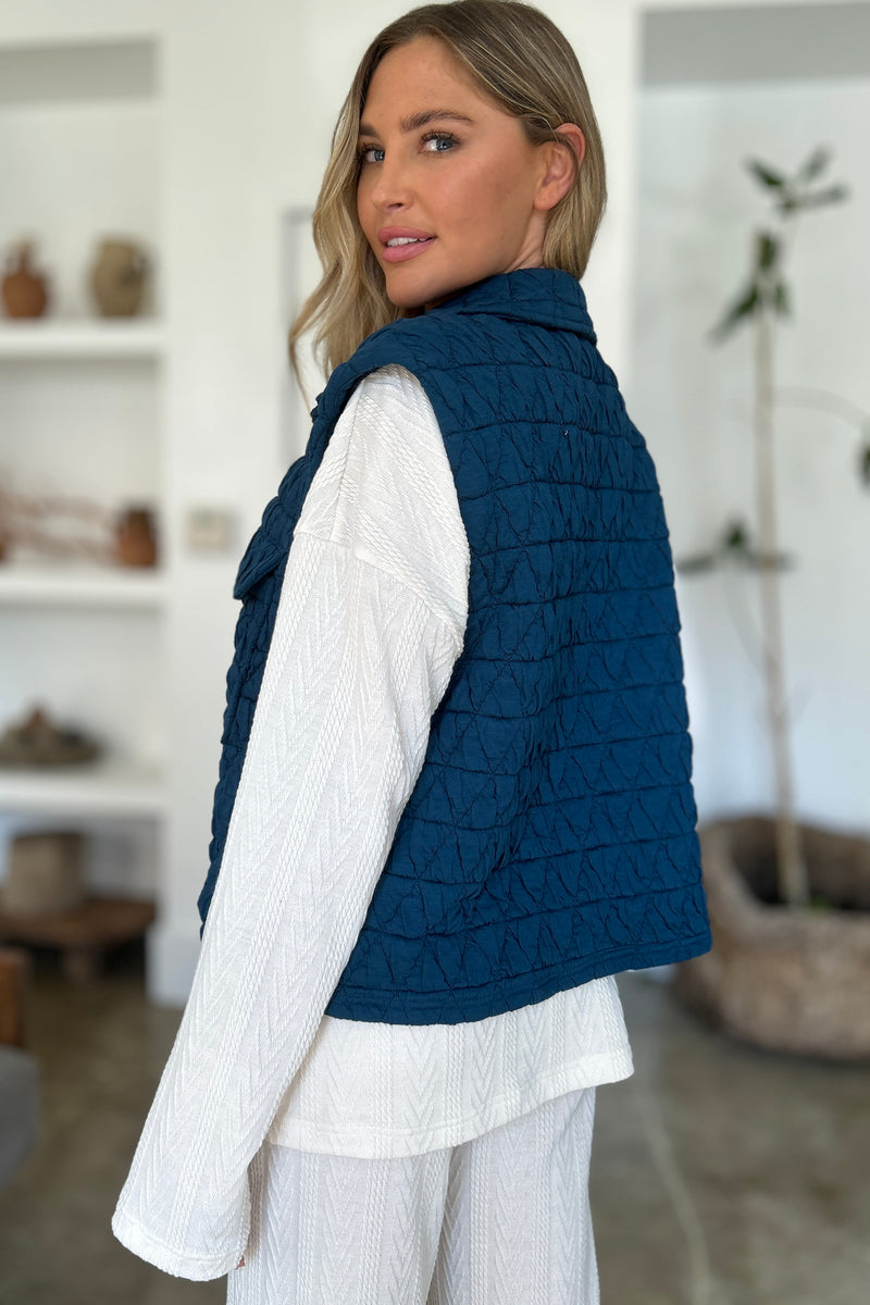 Double Take Pocketed Texture Snap Down Vest Snap Down Vest