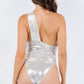 ONE PIECE METALLIC SINGLE SHOULDER SWIMSUIT    