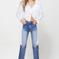 Super HIgh RIse Straight W/Side Blocking Panel Straight Leg Jeans   