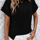 Striped Round Neck Short Sleeve T-Shirt Womens T-shirt Black S 