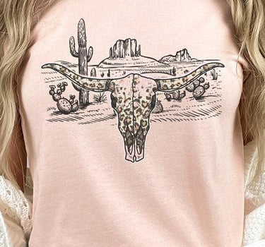 Longhorn Skull Western Desert Scene Graphic Tee