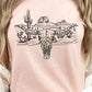 Longhorn Skull Western Desert Scene Graphic Tee Womens Graphic T-shirt Heather Peach S 