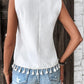 Printed V-Neck Tank w Tassels Womens Tank Tops   