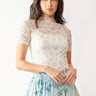 Davi & Dani Floral Mesh Mock Neck Short Sleeve Top