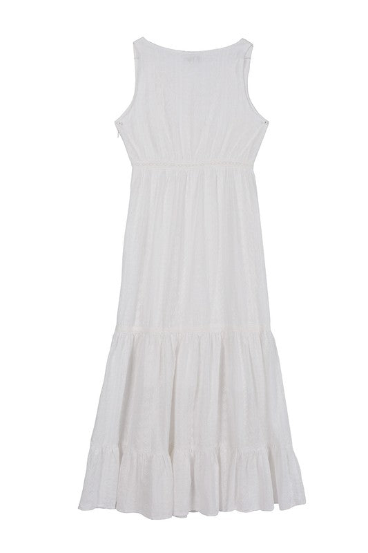 Embroidered Tiered Dress In White Midi dress   