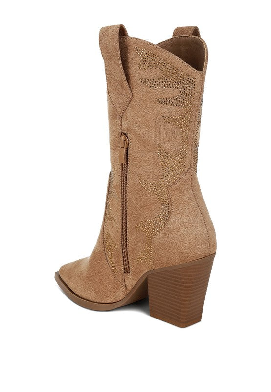 Rambler Rhinestones Embellished Calf Boots Rhinestones Embellished Calf Boots   