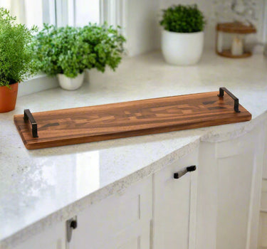 Acacia Serving Trays with Metal Handles