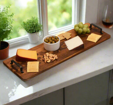 Acacia Serving Trays with Metal Handles