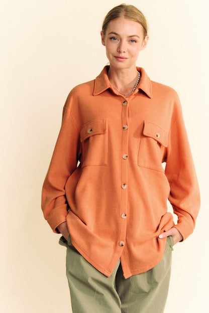 Davi & Dani Waffle-Knit Button Down Shirt Womens Button Down Shirt Pumpkin S