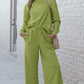 Double Take Full Size Textured Long Sleeve Top and Drawstring Pants Set Activewear Set Chartreuse 3XL 