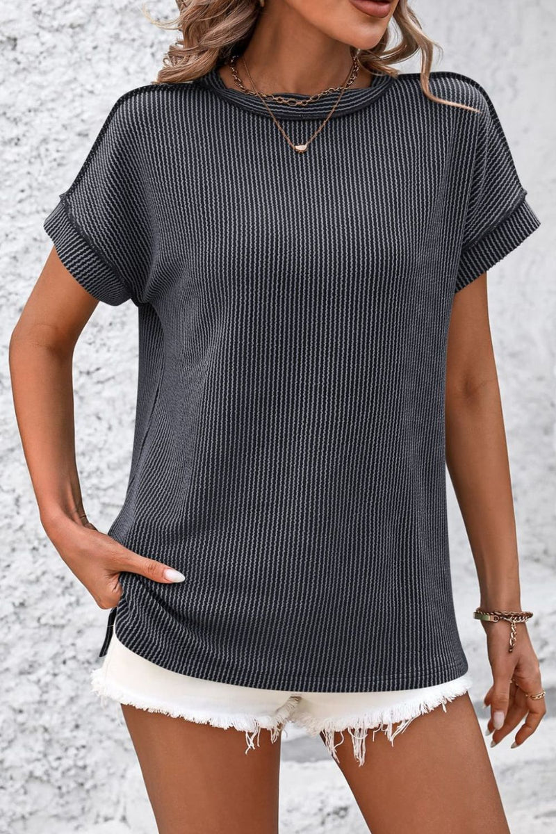 Striped Round Neck Short Sleeve T-Shirt Womens T-shirt   