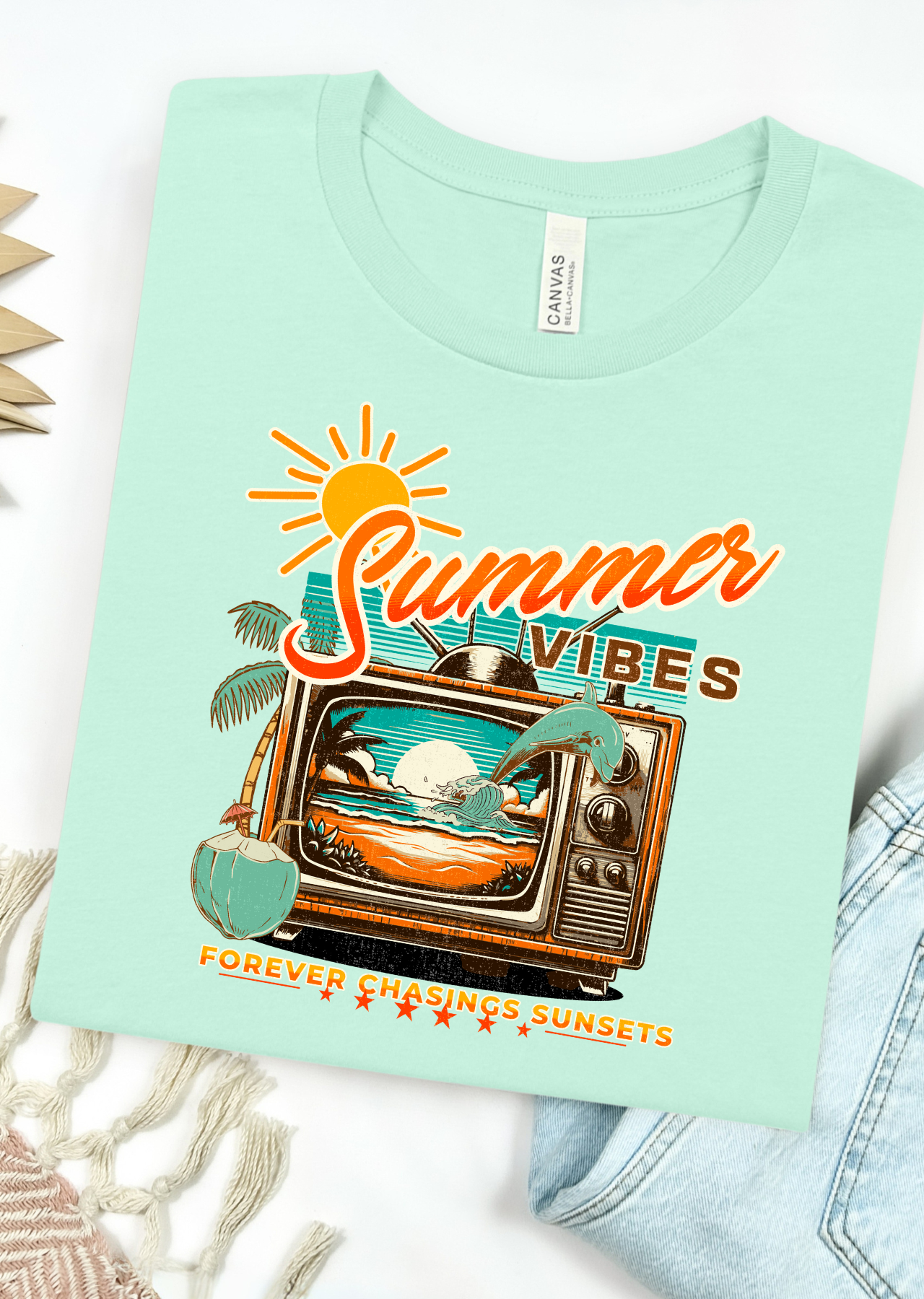 Summer Vibes Graphic Tee graphic tee Shirt XS Mint