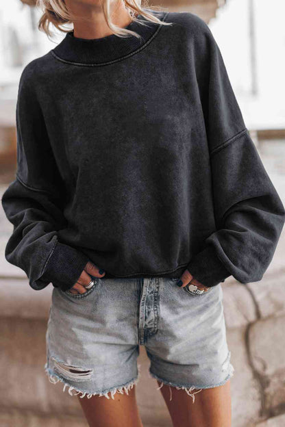 Round Neck Dropped Shoulder Sweatshirt sweatshirt Black S 